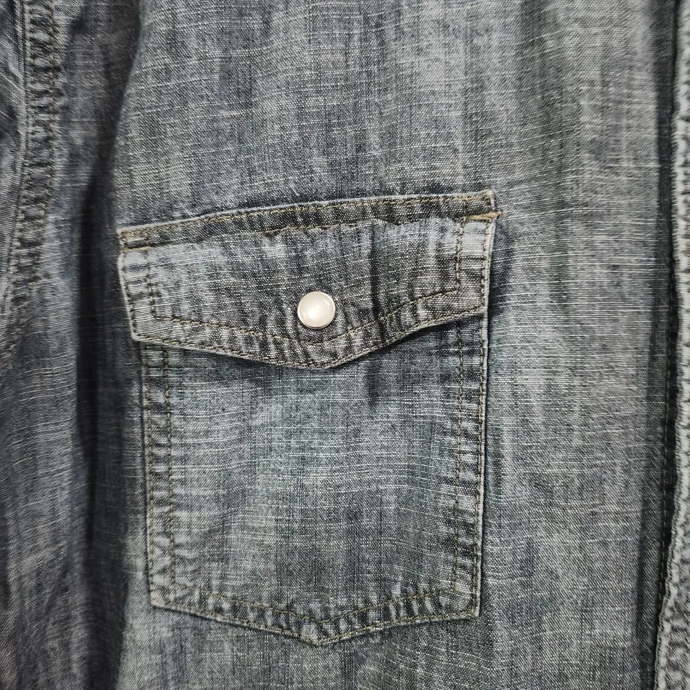 PD&C Mens Denim Western Shirt Blue Pearl Snap Roll Tab PW9ZA0BD Medium
